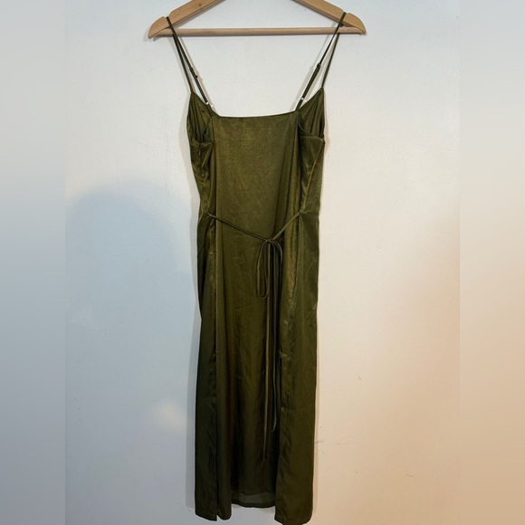 Urban Outfitters Olive Green Satin Slip Midi Dress – Size S - Picture 3 of 8